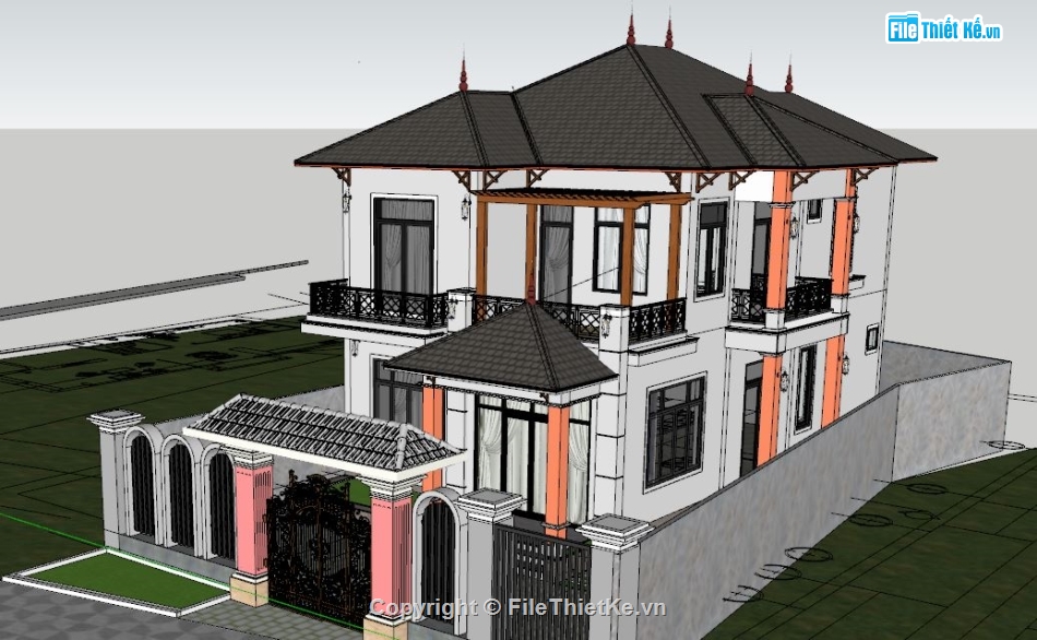 biệt thự 2 tầng,sketchup biệt thự 2 tầng,model 3dsubiệt thự 2 tầng,SU biệt thự 2 tầng